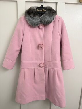 Rothschild Pink Coat with Gray Faux Fur Collar